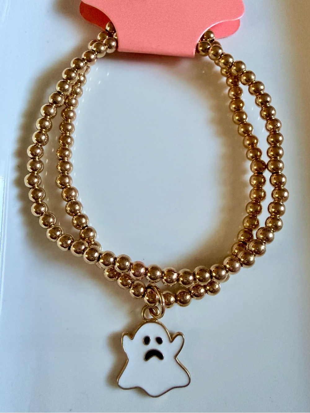 Gold Beaded Bracelet SET with White Ghost Charm - Women Jewelry